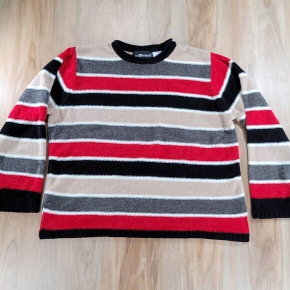 🔹️Sag Harbor Black, Cream, & Red Striped Ultra Soft Long Sleeve Sweater XLarge - Picture 1 of 9